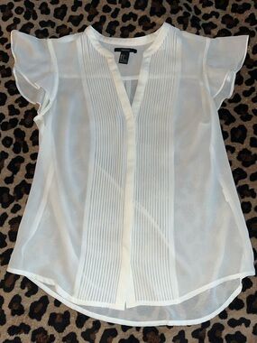 Forever 21 White Sheer Pintuck Flutter Sleeve Blouse